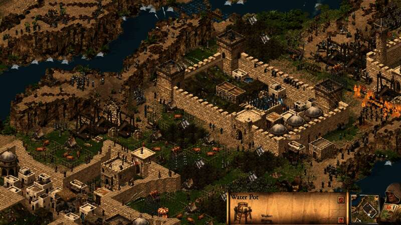 两位玩家在合作模式中共同规划城堡布局,地图上标注了资源点与防御工事,体现团队协作