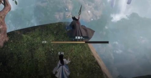 NPC任凡立于药材摊前，身后货架摆满各类草药瓶罐，界面显示交易选项