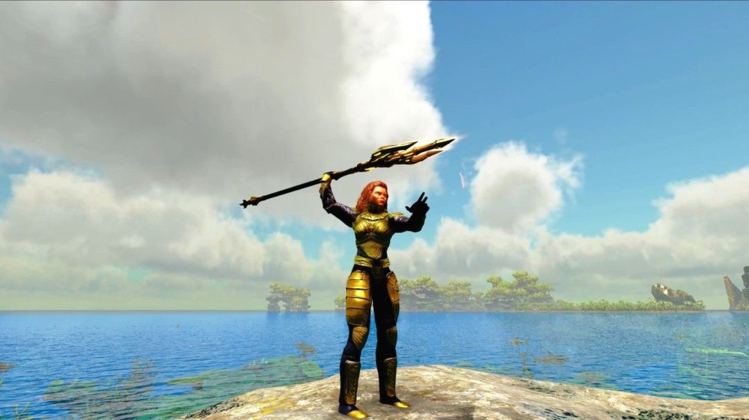 玩家穿戴海鳍滑翔服在深海疾驰，手持泰克三叉戟对抗敌对生物