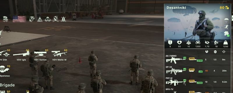 《断箭》游戏中俄军步兵列队行进的战术画面，士兵身穿不同型号防弹装备，手持突击步枪，背景为雪地战场