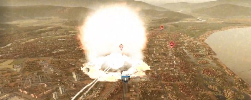 《断箭》游戏中核弹发射倒计时界面，地图上显示红色打击范围圈，气氛紧张