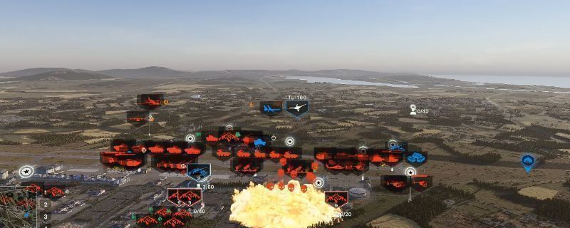 《断箭》游戏中高阻炸弹投放示意图,显示战机低空飞行状态下释放大型炸弹的场景