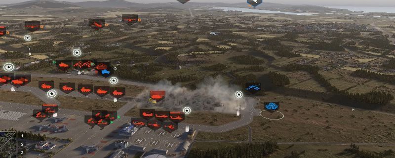 《断箭》游戏中核弹投掷瞬间的震撼画面,火光冲天,冲击波席卷地面建筑