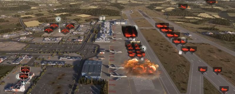 《断箭》中小当量炸弹投掷瞬间,多枚炸弹呈抛物线轨迹落向地面,爆炸火光四起,覆盖一片装甲目标区域