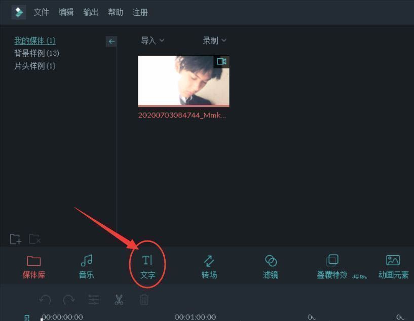 Filmora文字功能界面,展示多种字幕样式分类