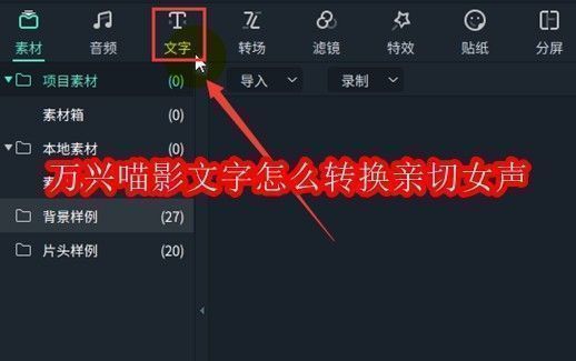 万兴喵影软件界面,顶部显示文字选项,正在输入文本内容