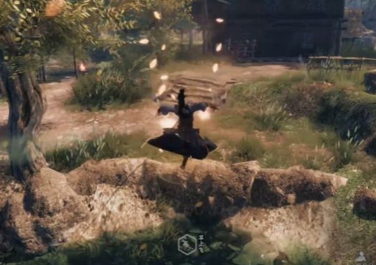 玩家在山洞前操作五行石阵,地面刻有金木水火土符号,光芒闪烁