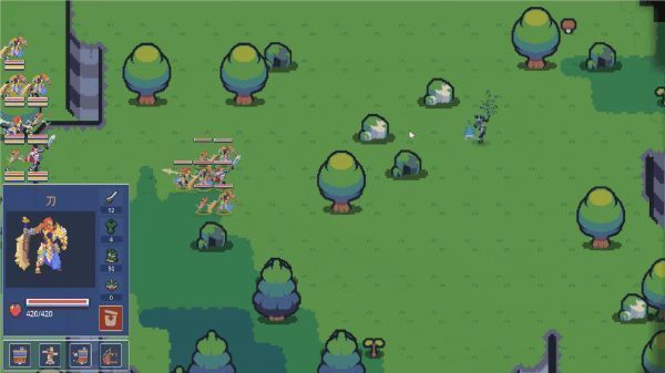 玩家军队在森林中与怪物激烈交战,火把照亮夜色,战斗特效绚丽