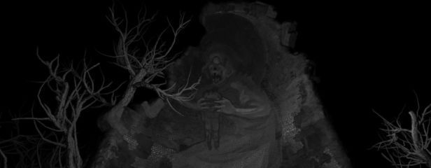 玩家手持火柴在黑暗房间中探索,微弱火光照亮墙壁上的神秘符号,四周弥漫着诡异气息