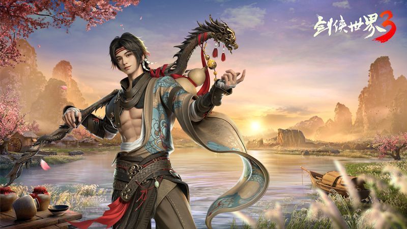 丐帮群像场景图,众多弟子齐聚一堂,旗帜飘扬,气氛庄严而热血