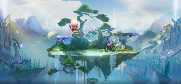 站在峡谷之巅的巨大手臂平台上,天空雷云密布,预示即将到来的大战