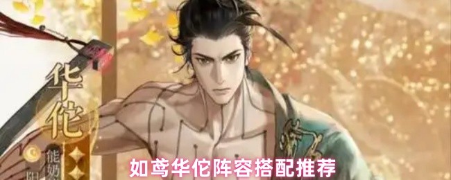 《如鸢》中华佗与其他四名队友并肩作战的阵容展示界面，角色立绘整齐排列，突出团队协作氛围