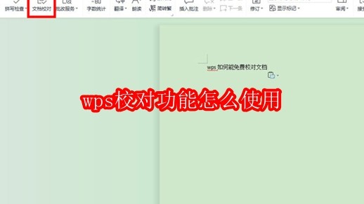 WPS Office主界面截图，左侧为文档编辑区，右侧醒目显示‘审阅’选项卡下‘文档校对’功能入口，界面简洁清晰，顶部状态栏可见用户头像与账号登录标识