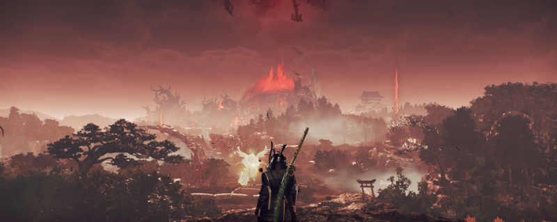 《仁王3》游戏内实机画面:角色手持太刀立于枯山水庭院,刀身泛着冷冽寒光,背景飘落樱花,UI界面清晰展示气刃槽与残心提示