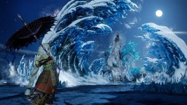 络繰建造演示动图:猎人指尖划过屏幕,青色能量线迅速编织成旋转的‘旋羽’装置,随即升空形成悬浮攻击平台,下方地面同步延展出木质导轨与弹簧机关