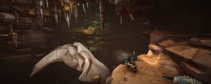 《深岩银河》中钻机角色正在高速旋转钻头开凿岩壁,碎石飞溅,身后队友正借新打通的通道集火虫群,场景充满动态张力与工业朋克质感