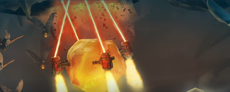 《深岩银河》游戏内博斯科角色特写:金属质感四臂机械犬蹲伏于岩洞地面,前肢握镐、后肢微屈,背景可见发光矿脉与蒸汽管道,整体色调冷峻科技感十足