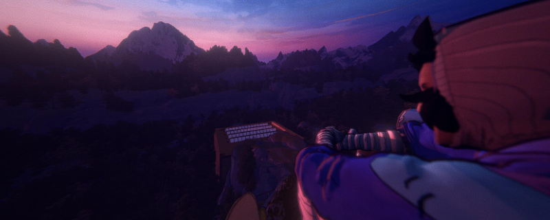 《孤山独影》游戏画面：山顶圆顶平台全景，青灰山石与淡墨远山交融，一株洁白蓬松的雪绒花特写立于前景岩缝中，花瓣泛着柔光