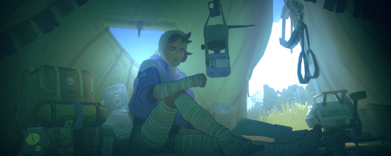 《孤山独影》游戏内场景:阴郁矿洞中,一枚悬浮发光的蓝色水晶碎片嵌在潮湿岩壁上,周围弥漫淡青色雾气