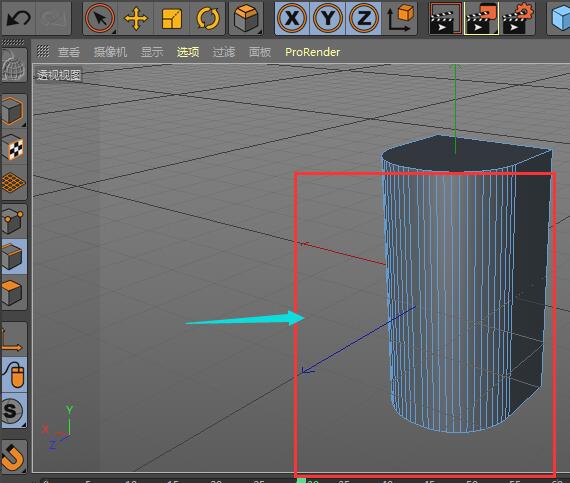 倒角操作进行中,鼠标正在视口空白处向右拖拽,预览线框随拖动实时扩展出圆润过渡区
