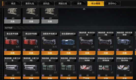 未央商店货架界面截图,中央突出展示‘盘古技术档案’商品卡片,左下角标注‘1折兑换’红色标签,背景可见其他未央积分商品排列