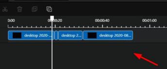 时间轴界面,一条主视频轨道已加载素材,波形图清晰可见,轨道上方有剪辑控制条