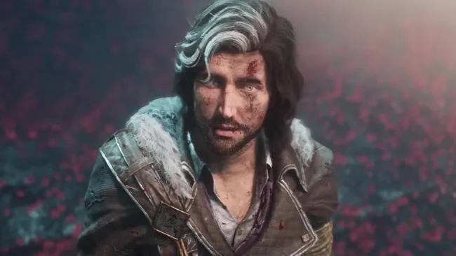 肯·列文在演讲台前神情坚定,背景屏幕显示《生化奇兵》标志性水下城市海报与‘Story First’标语