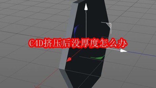 C4D界面中一个矩形样条线被选中，右侧属性面板显示挤压生成器已添加但厚度值为0，预览视图中该图形呈纯白色扁平状